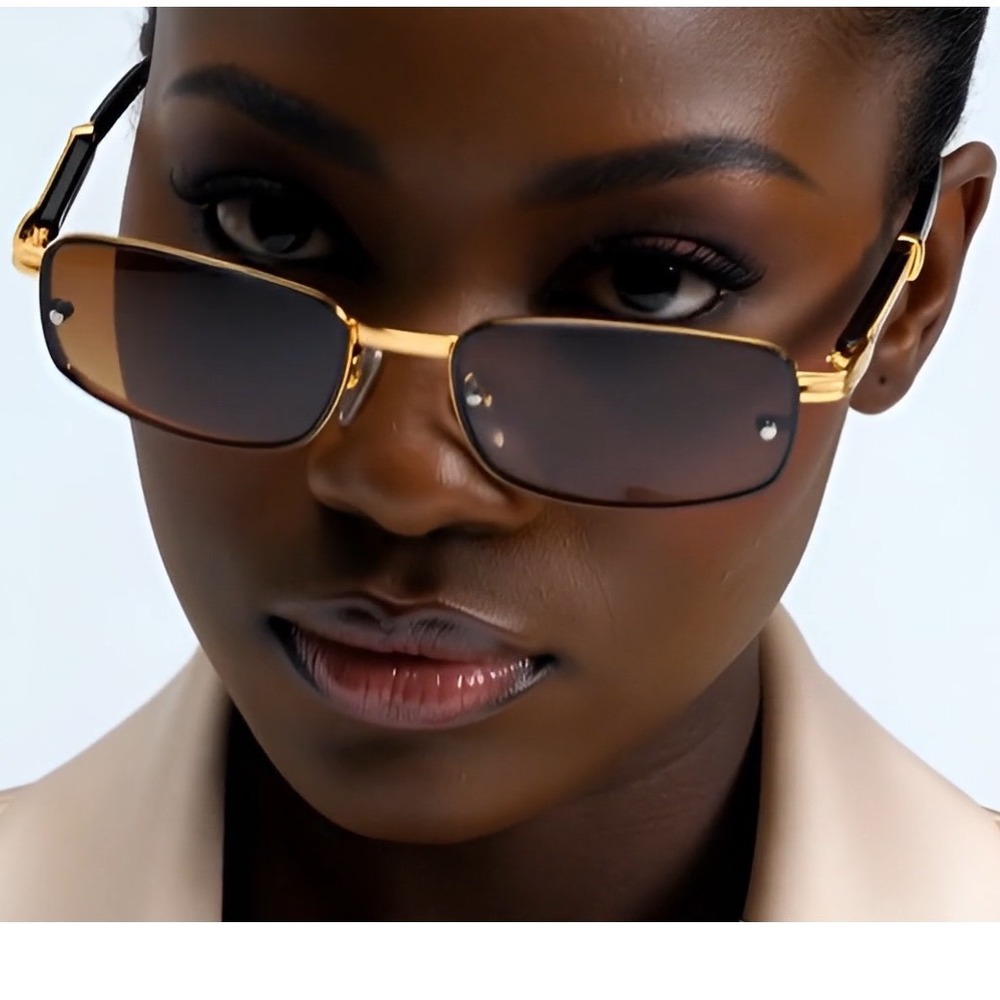 Sunglasses Square Retro Gold Frame Brown Lens Wood Arms Women Style Hip Hop 2026